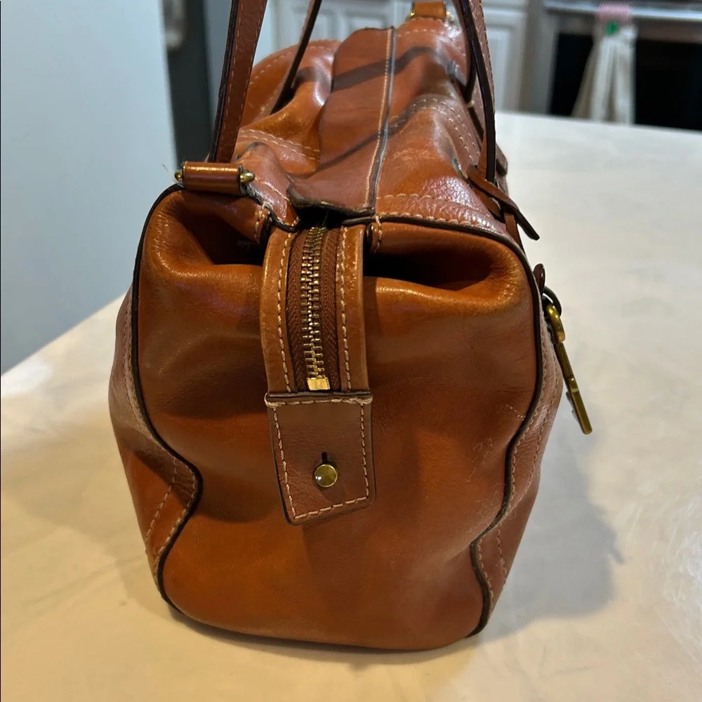 Fossil Emma Tan Leather Satchel Vintage No Crossbody Strap, EUC, Caramel Color - Picture 3 of 10